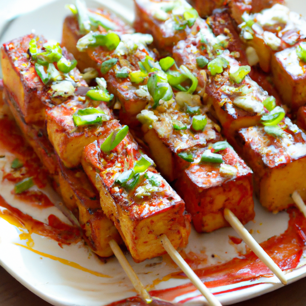 Spicy Chili Grilled Korean Tofu Skewers