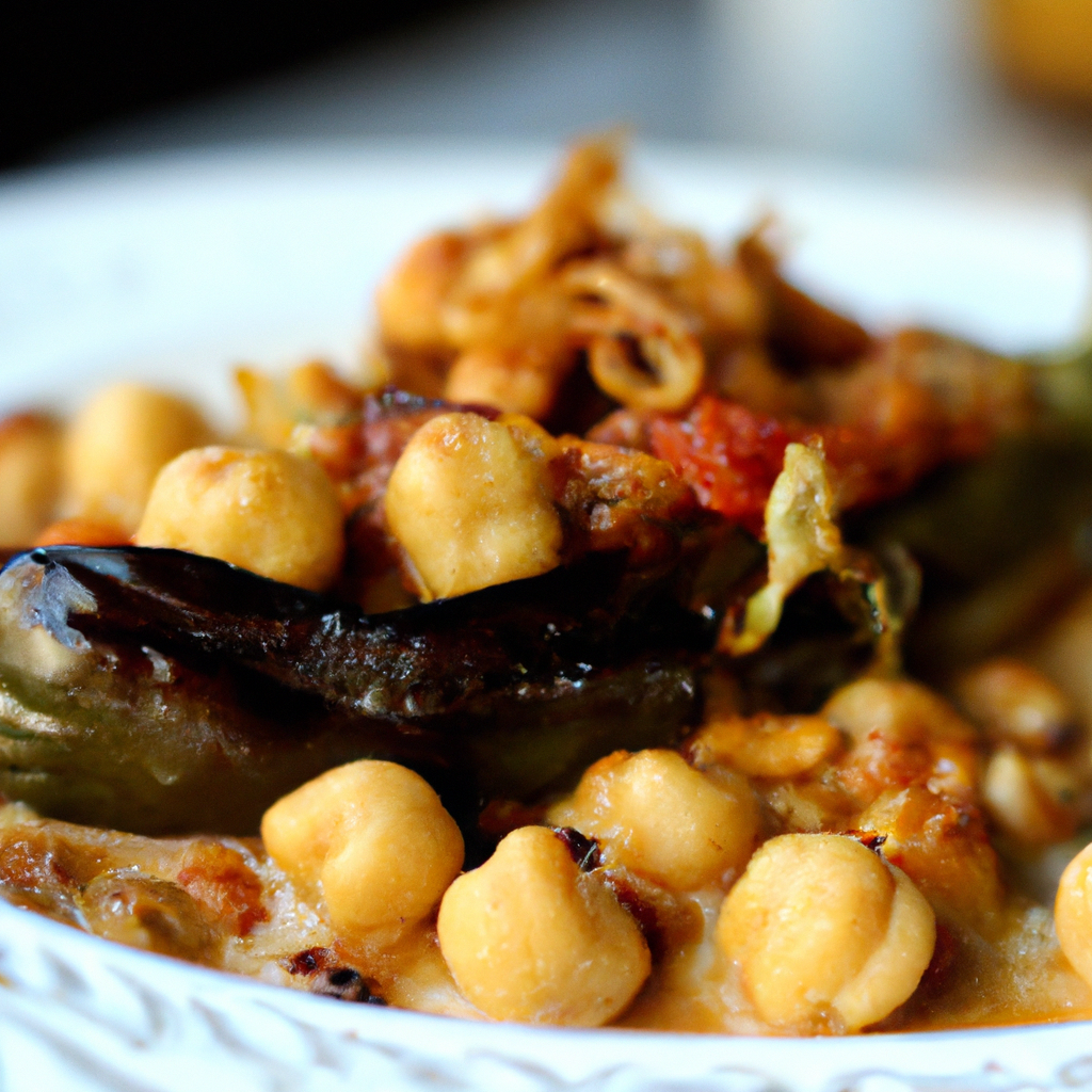 Moroccan Spicy Chili Roasted Eggplant with Chickpeas