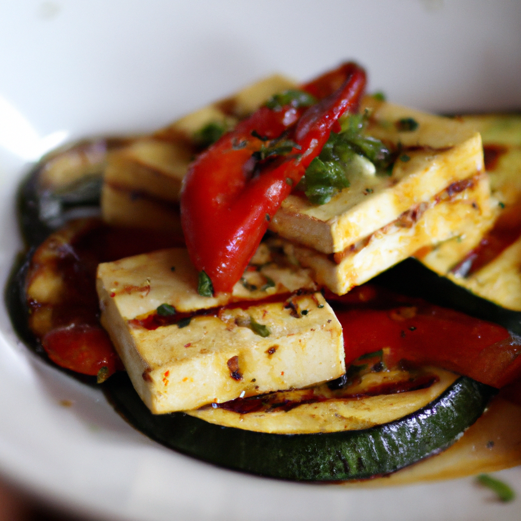 Korean Spicy Chili Grilled Tofu with Zucchini
