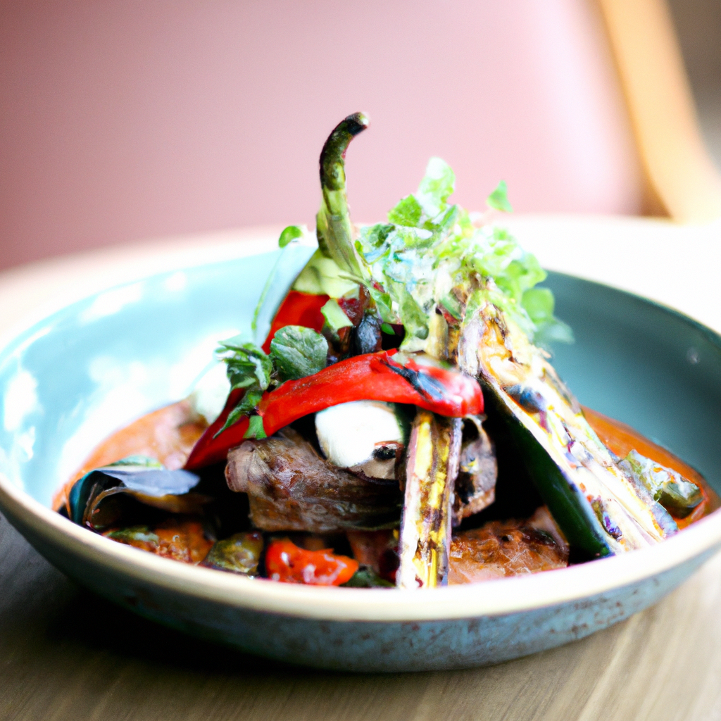 Moroccan Spicy Chili Lamb with Grilled Vegetables